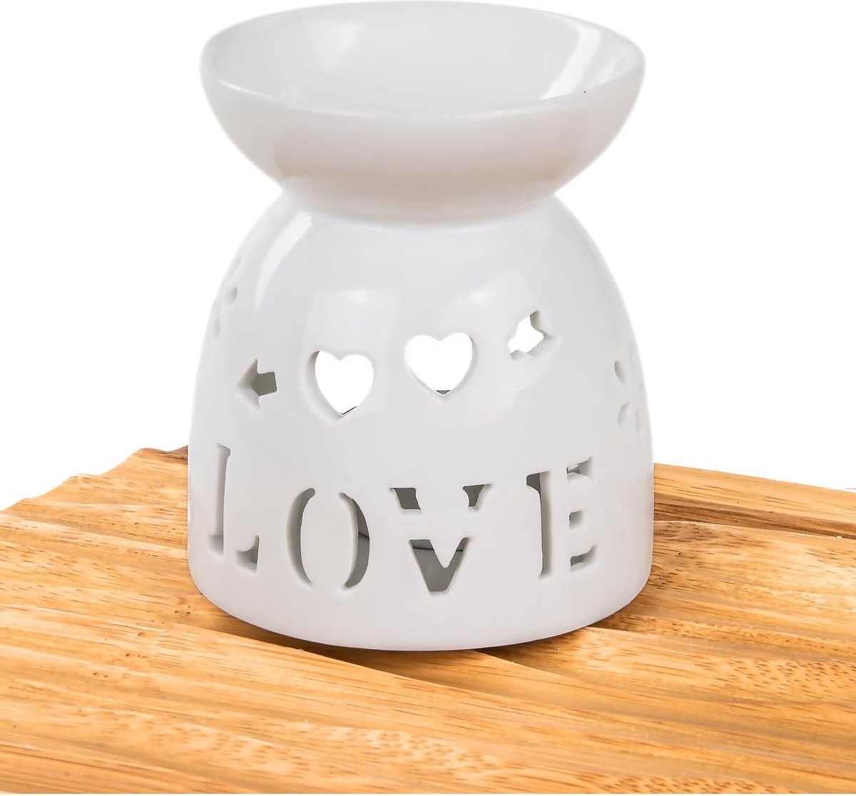 Özkaya Store Mukko Home Love Yazılı Kalpli Beyaz Porselen Buhurdanlık - Aromaterapi ve Dekoratif Mumluk,beyaz görsel 5