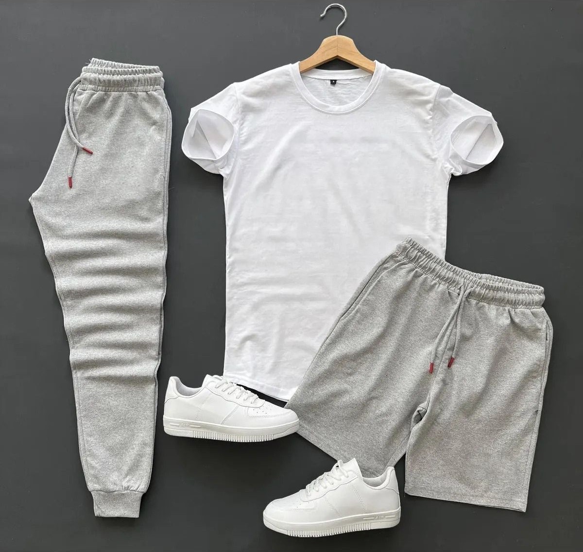 Yoho Sport 3'lü Unisex Kombin Smile Baskılı T-Shirt, Şort ve Eşorfman Kombin