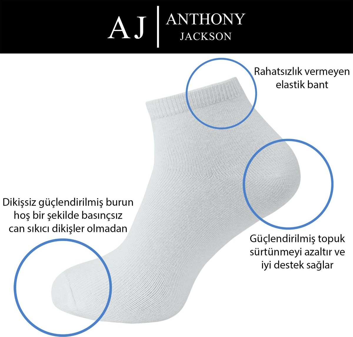 Anthony Jackson 10 Çift Kutulu Bambu Premium Bay-Bayan Patik Çorap - Bilek Boy Kısa Spor Koşu ve Yürüyüş Çorabı görsel 2