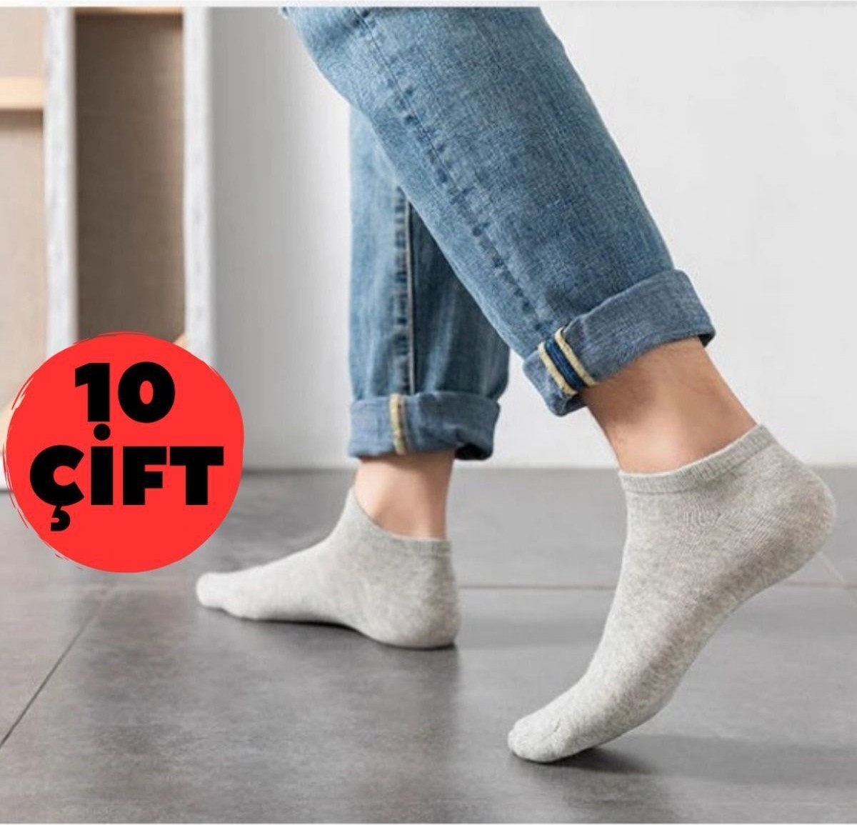 Çorap Kurdu 10'lu Ekonomik Paket Gri Patik Çorap görsel 4
