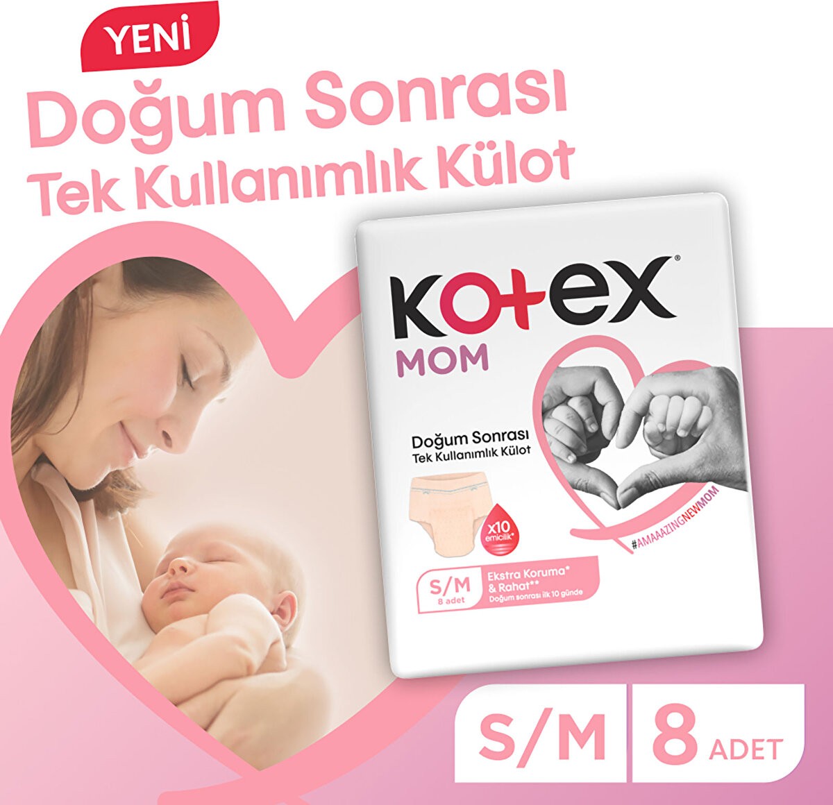 Kotex Mom Doğum Sonrası Emici Külot S/M (8 Adet) Nefes Alabilir ve Yumuşak Kumaş ile Ekstra Konfor görsel 3