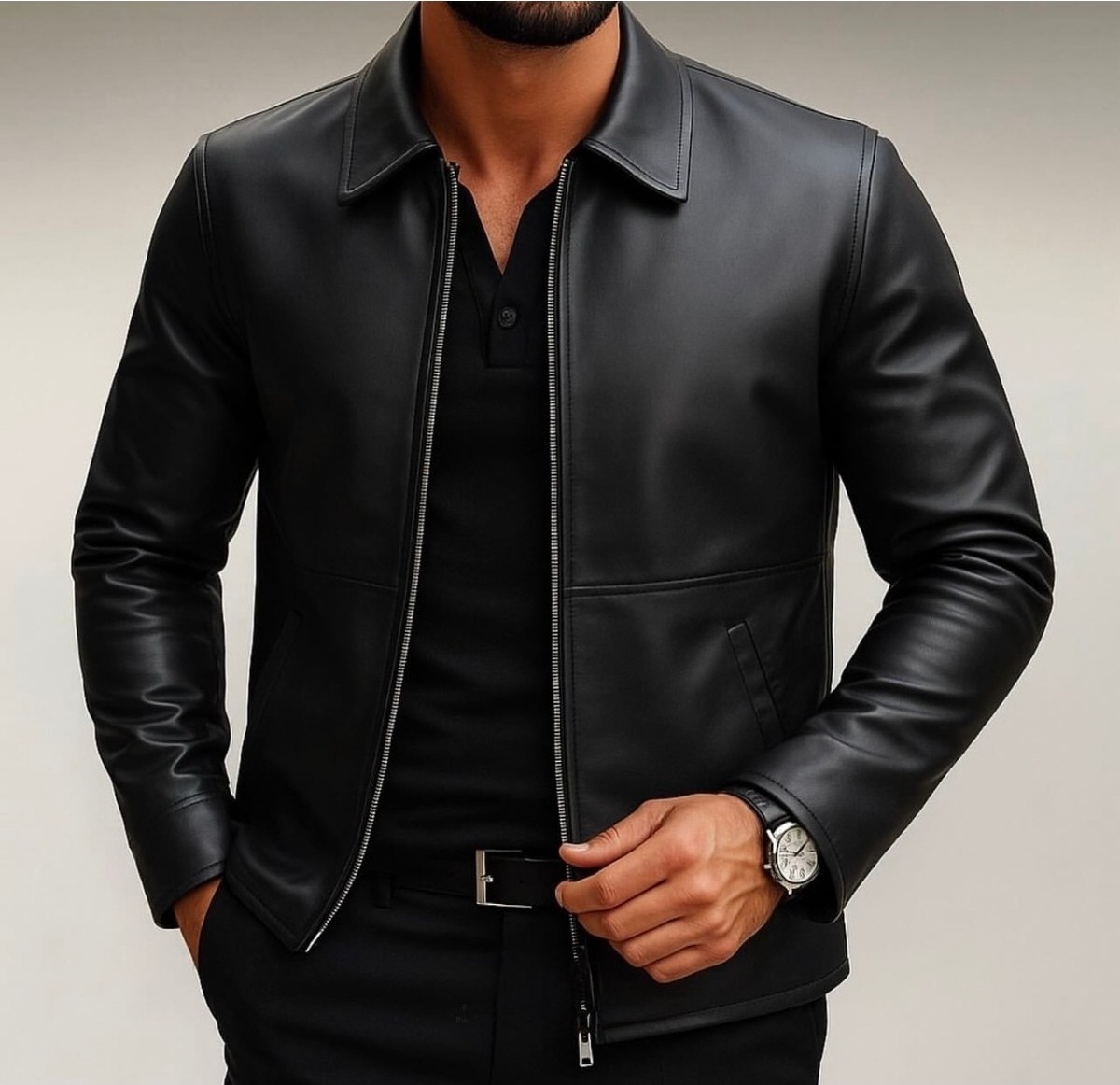 Baselco Premium Slim Fit Fermuarlı Basic Deri Ceket