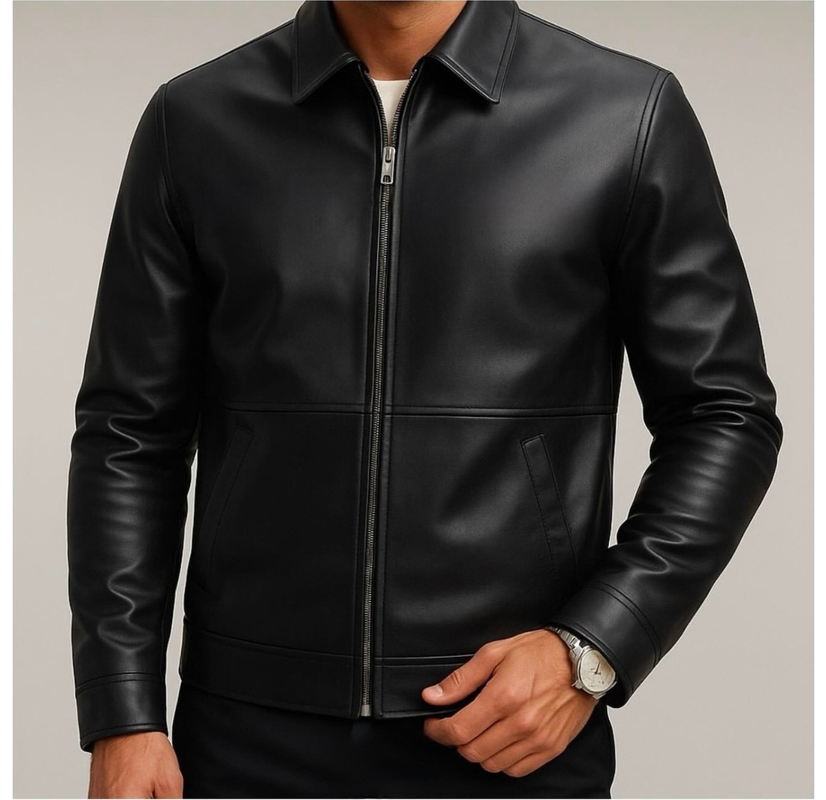 Baselco Premium Slim Fit Fermuarlı Basic Deri Ceket görsel 6