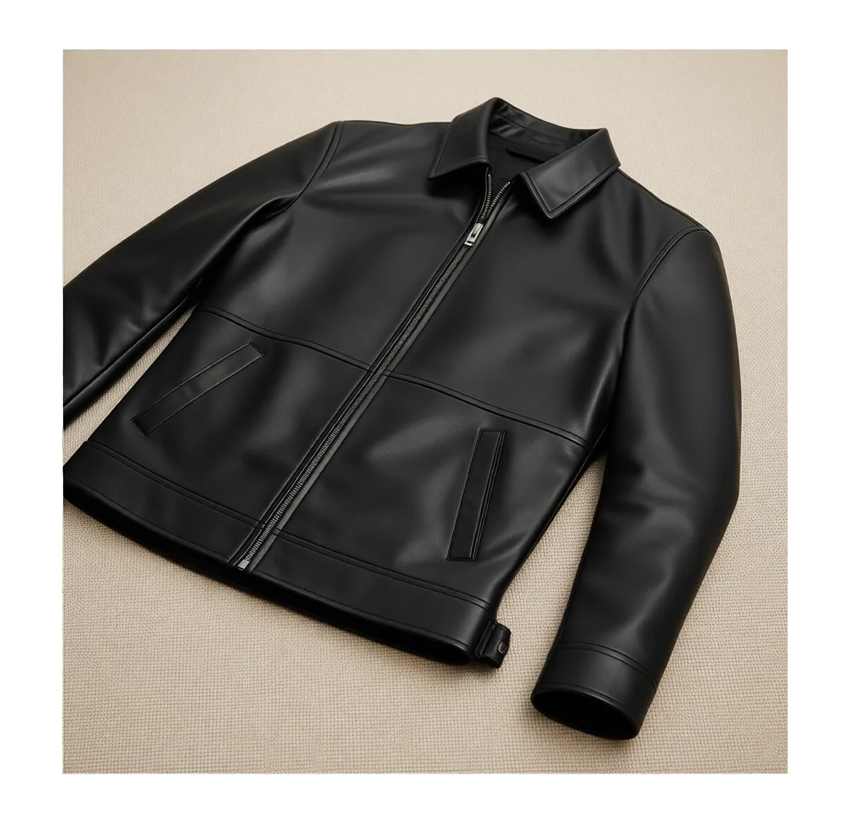 Baselco Premium Slim Fit Fermuarlı Basic Deri Ceket görsel 7