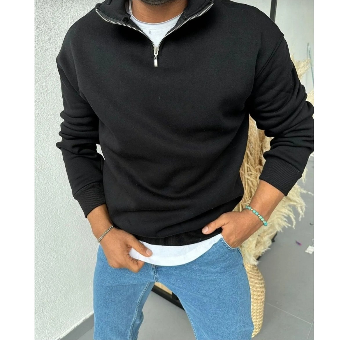 Risil-Nu Company Yarım Fermuarlı Dik Yaka Sweatshirt Içi Polarlı Kışlık Unisex görsel 7