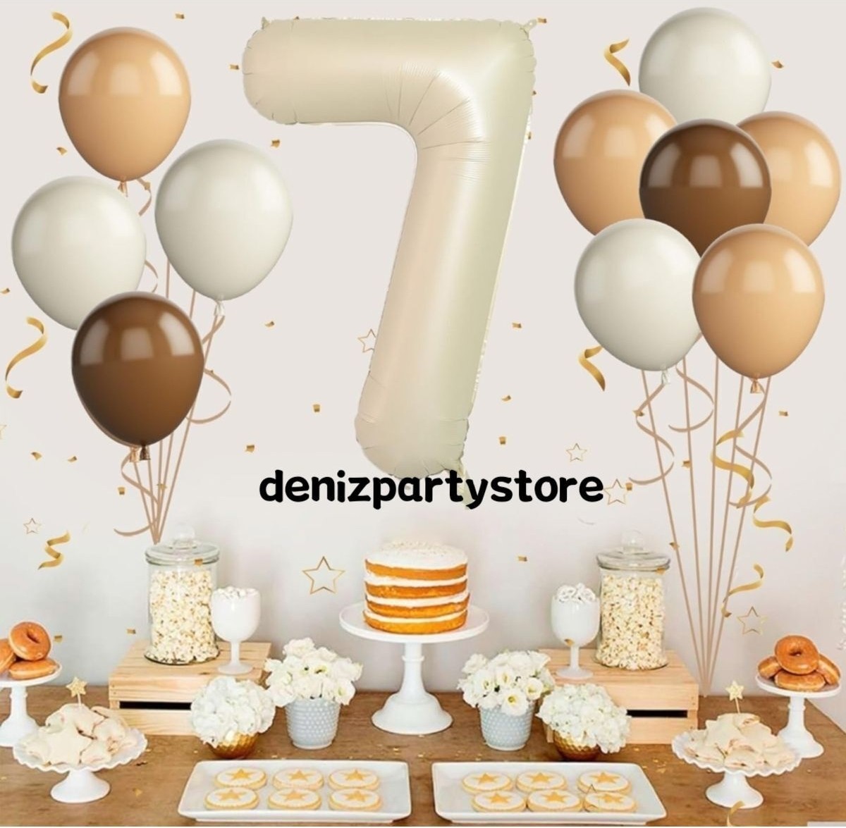 Feyza Design 7 Yaş Folyo Balonlar Bej Renkli Parti Malzemeleri