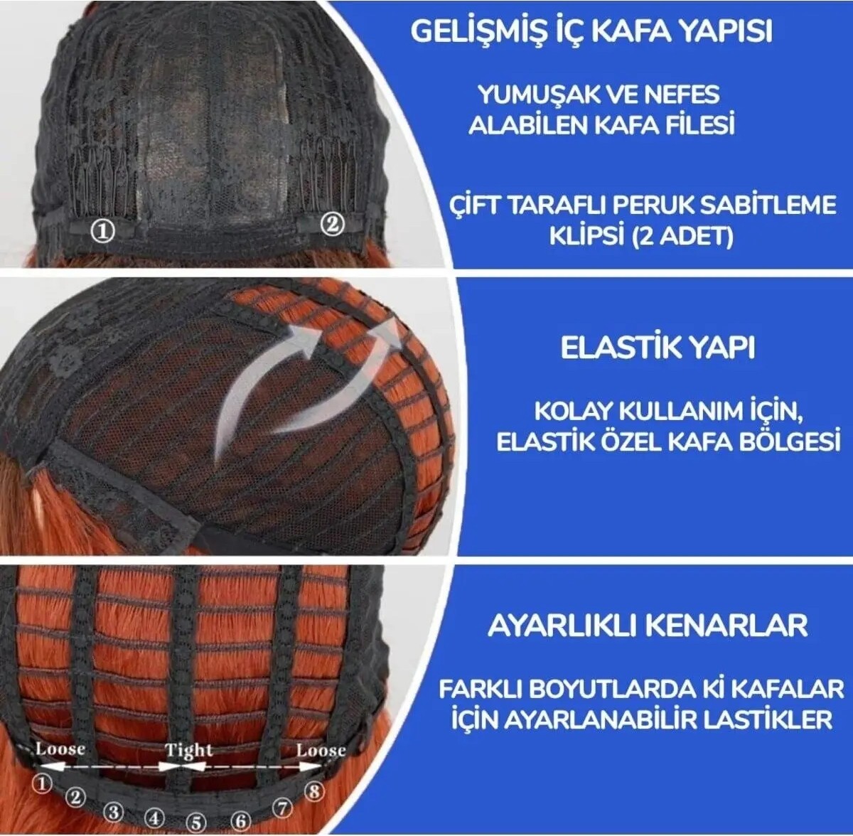 Marsilyan Bakır Uzun Düz Peruk Perçemli görsel 5