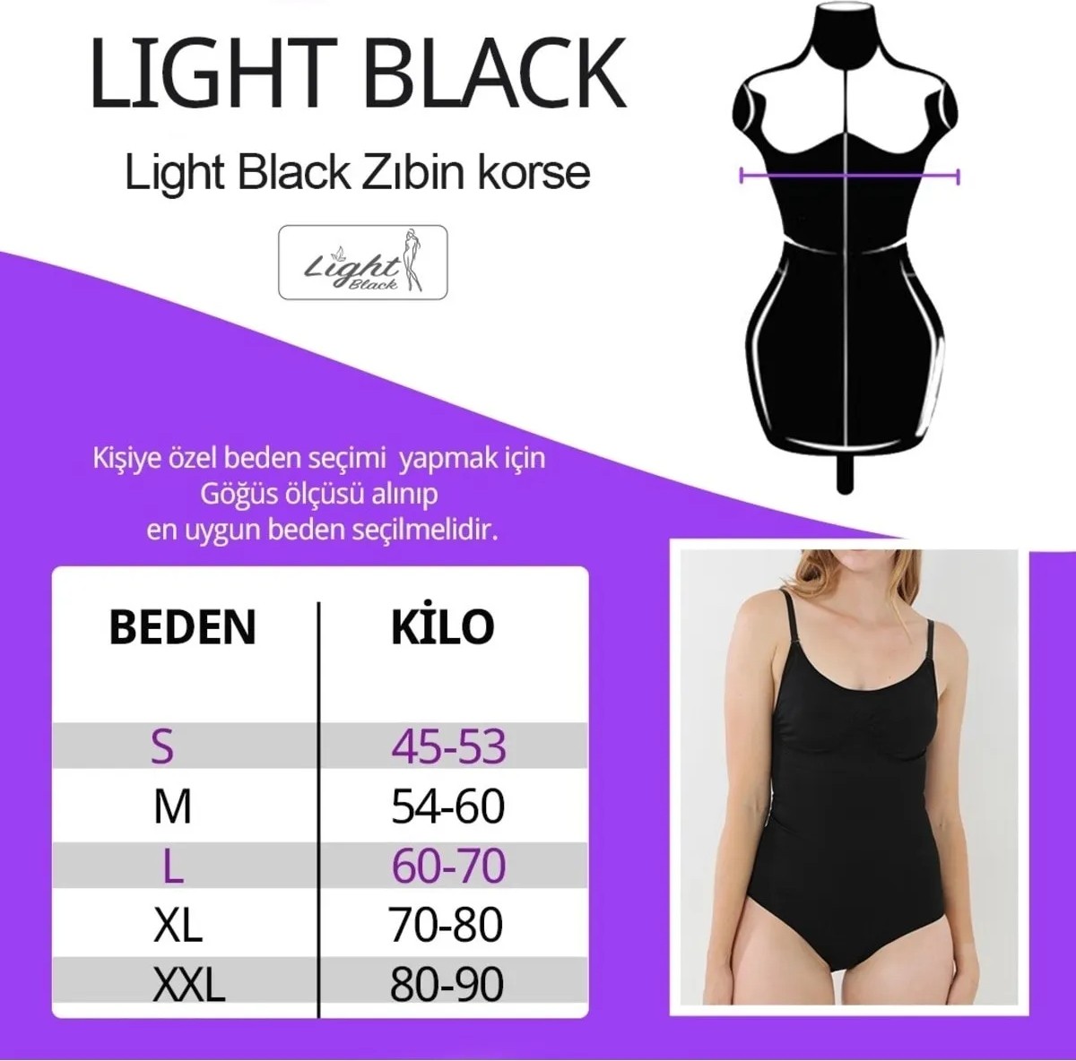 Light Black Askılı - Doğum Sonrası - Toparlayıcı - Iki Beden Inceltici Sıkılaştırıcı Çıtçıtlı Body Zıbın Korse Seamless Bodyshapewear görsel 2