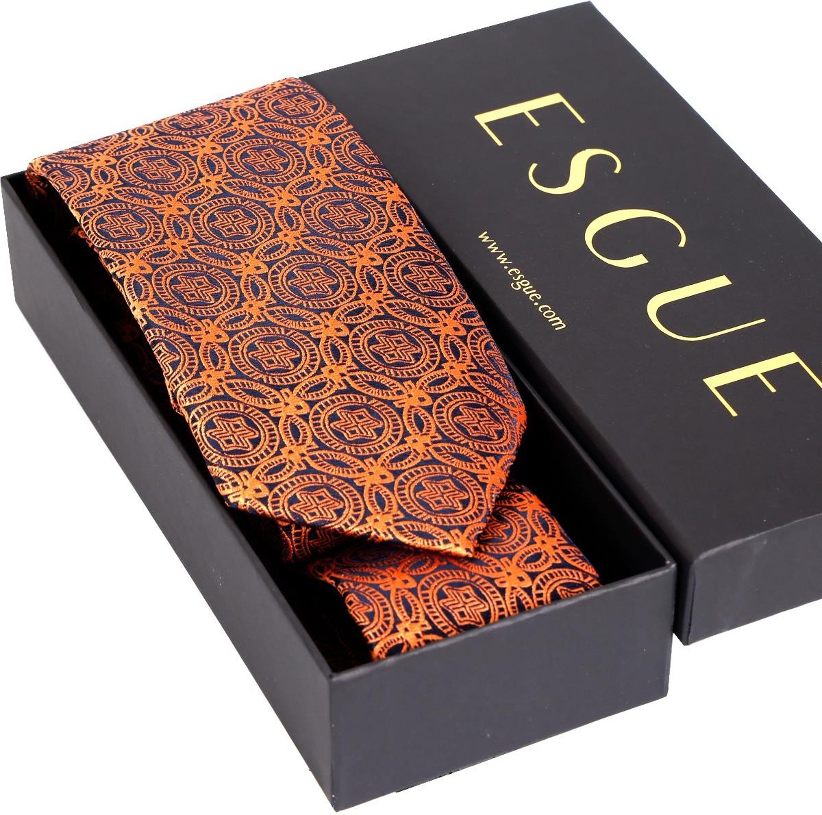 Esgue 8 cm Klasik Geniş Kiremit - Lacivert Motif Desenli Microfiber Kravat Seti görsel 4