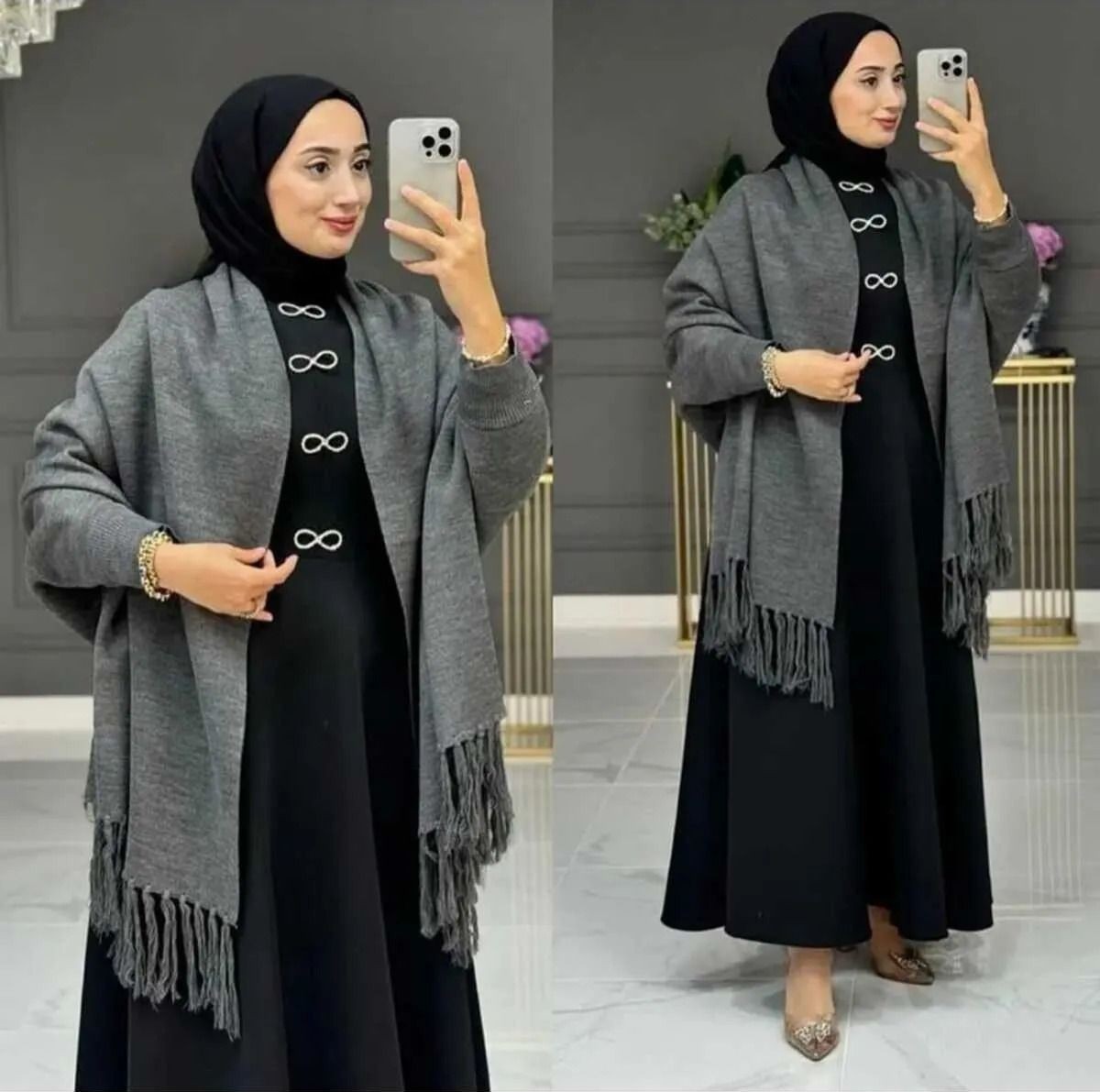 Nacar Çarşı Kadın Ucu Püsküllü Triko Prenses Model Şal Panço görsel 2