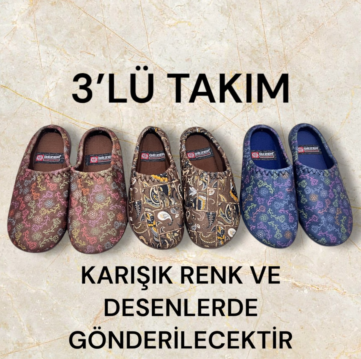 Gezer Kadın Ev Terlik ( 3lü Set ) Halı Terliği Zenne Gezer Gondol Kadın Terlik görsel 4
