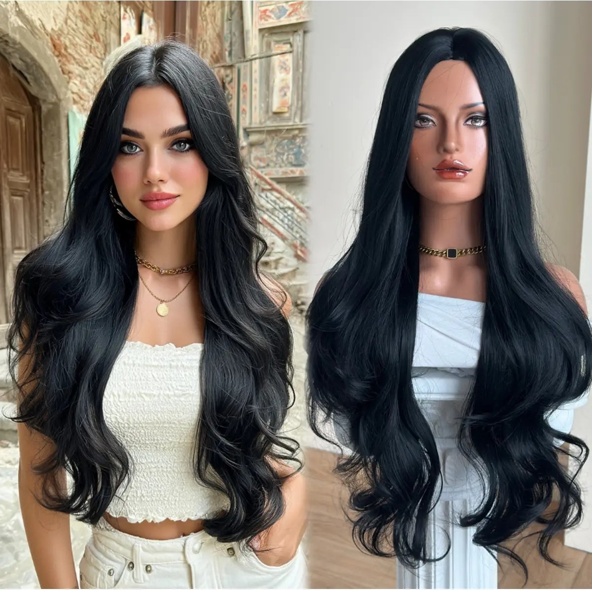 Marsilyan Uzun Perçemsiz Dalgalı Vip Peruk görsel 3