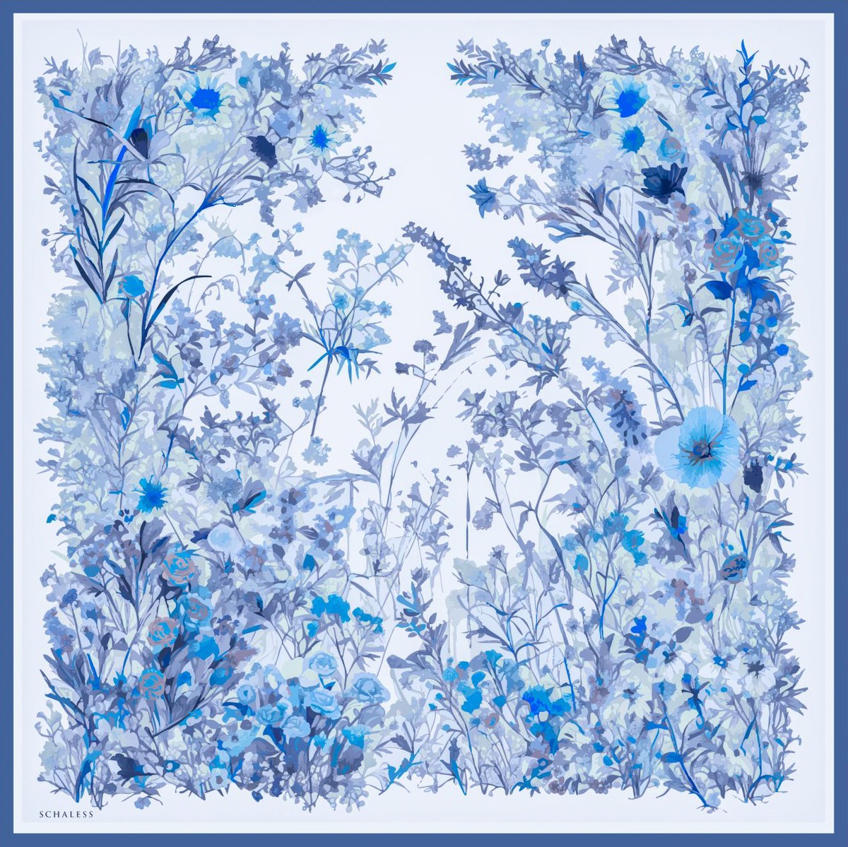 Schaless Pastoral - Indigo - %100 Ipek Twill Eşarp - 90X90 cm görsel 5