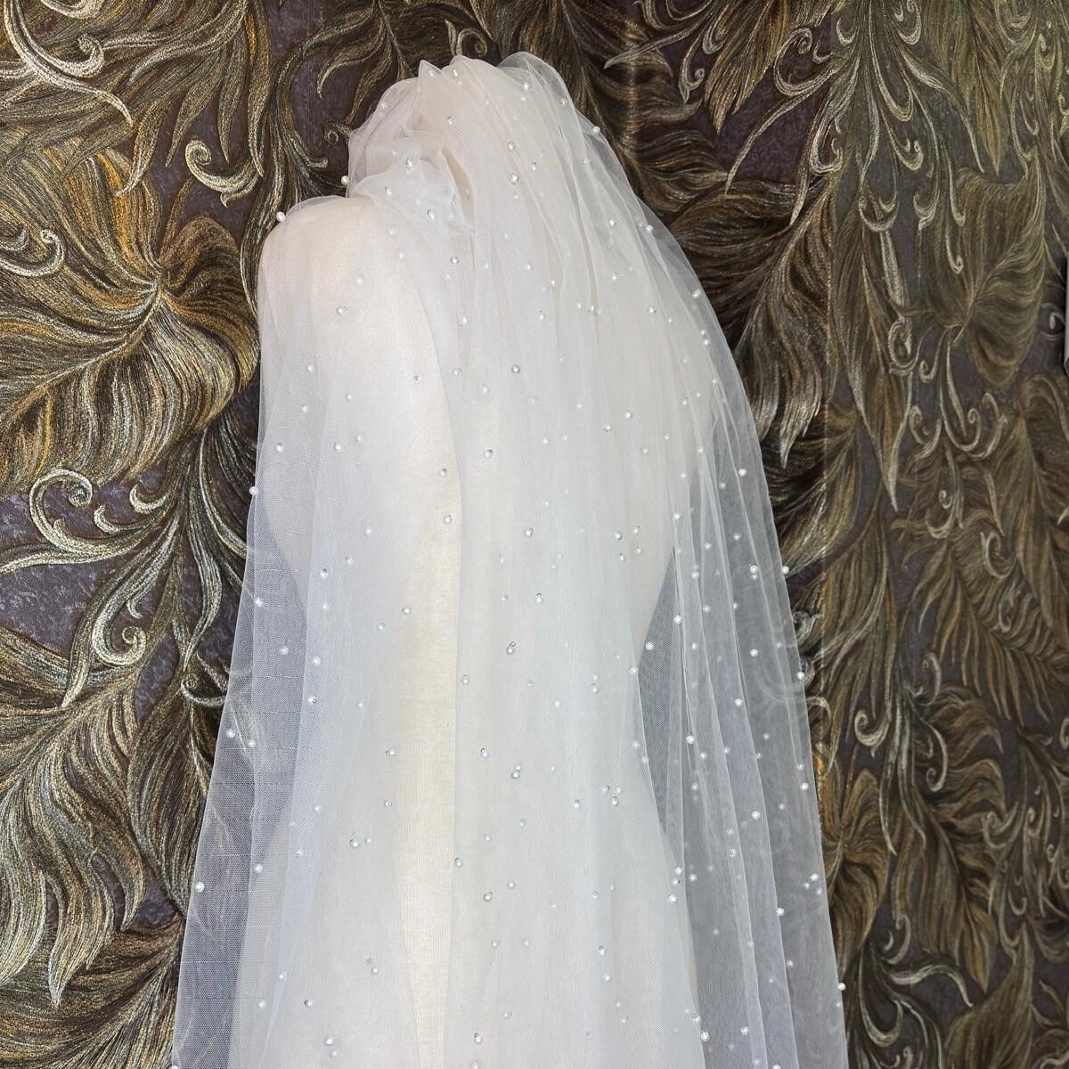 Gold Moda Yoğun Küçük Incili Kısa Duvak (75 cm ) görsel 2