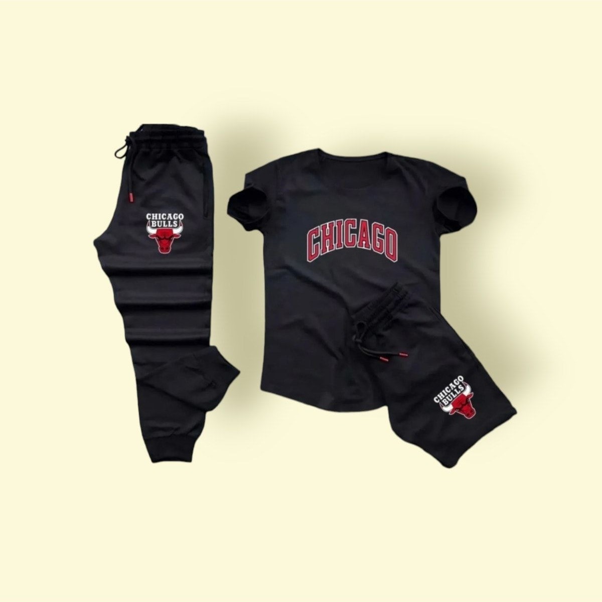 Yoho Sport Chicago Baskılı Ünisex Yazlık Şort T-Shirt Eşofman Altı 3 Lü Set Combin Takım Gri