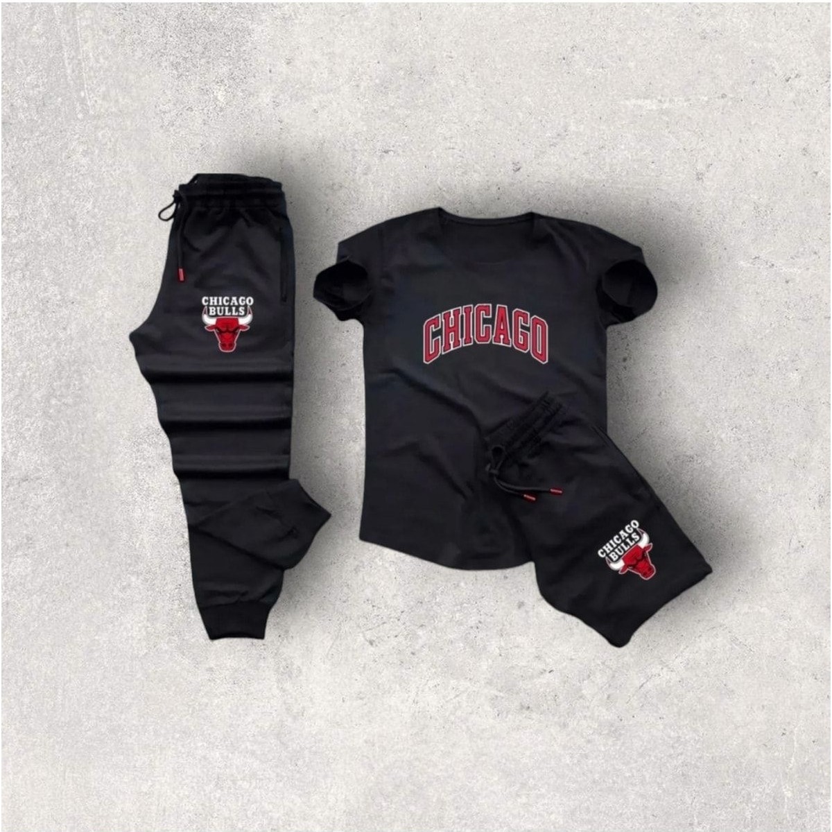 Yoho Sport Chicago Baskılı Ünisex Yazlık Şort T-Shirt Eşofman Altı 3 Lü Set Combin Takım Gri görsel 4