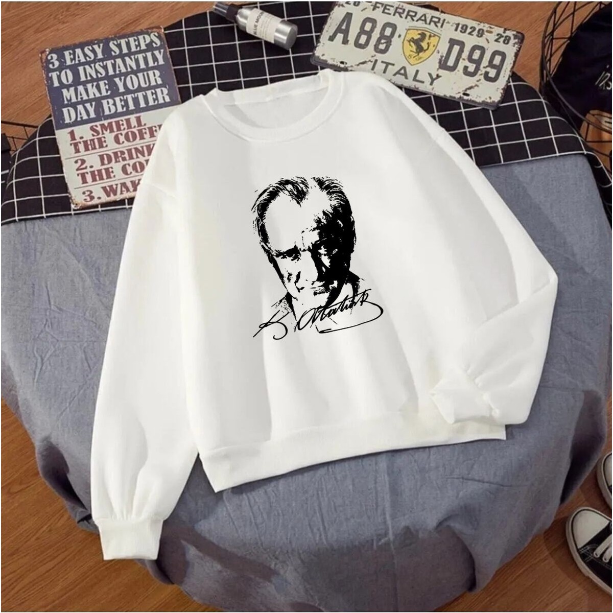 Yoho Sport Atatürk Baskılı Unisex Kışlık Sweatshirt Beyaz görsel 6