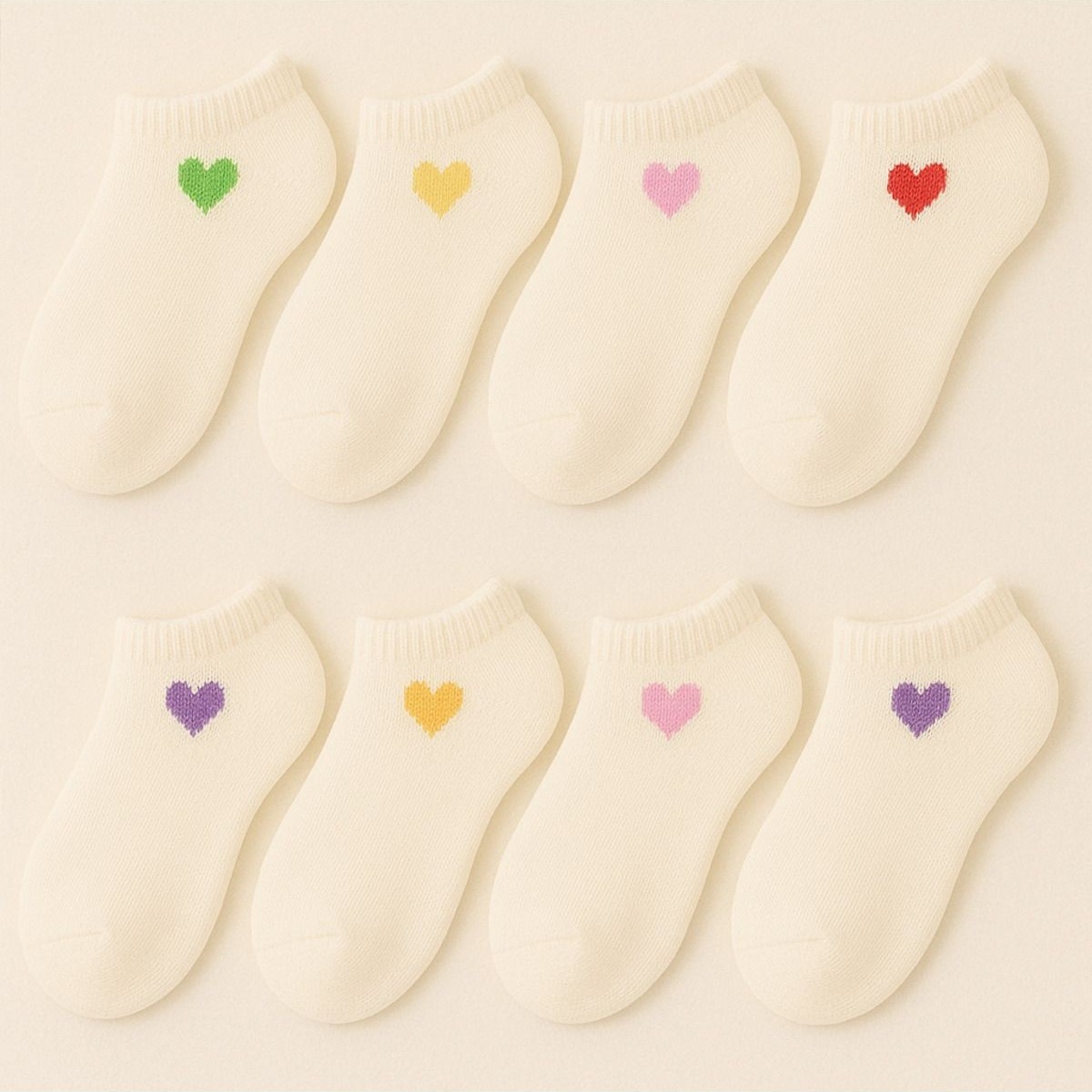 Black Arden Socks Kalp Desenli Kız Çocuk Patik Seti 5'li Ekru Pamuklu Günlük Kullanım İçin Rahat ve Şık