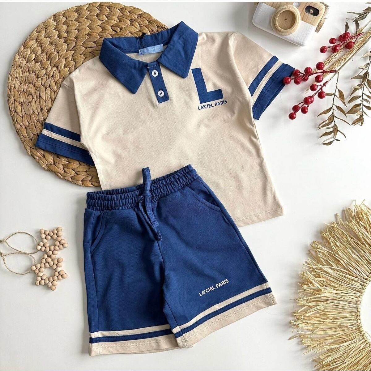 2kids2mom La'ciel Paris Polo Yaka Tshirt ve Şortlu Erkek Çocuk Takım (2-7 Yaş) görsel 3