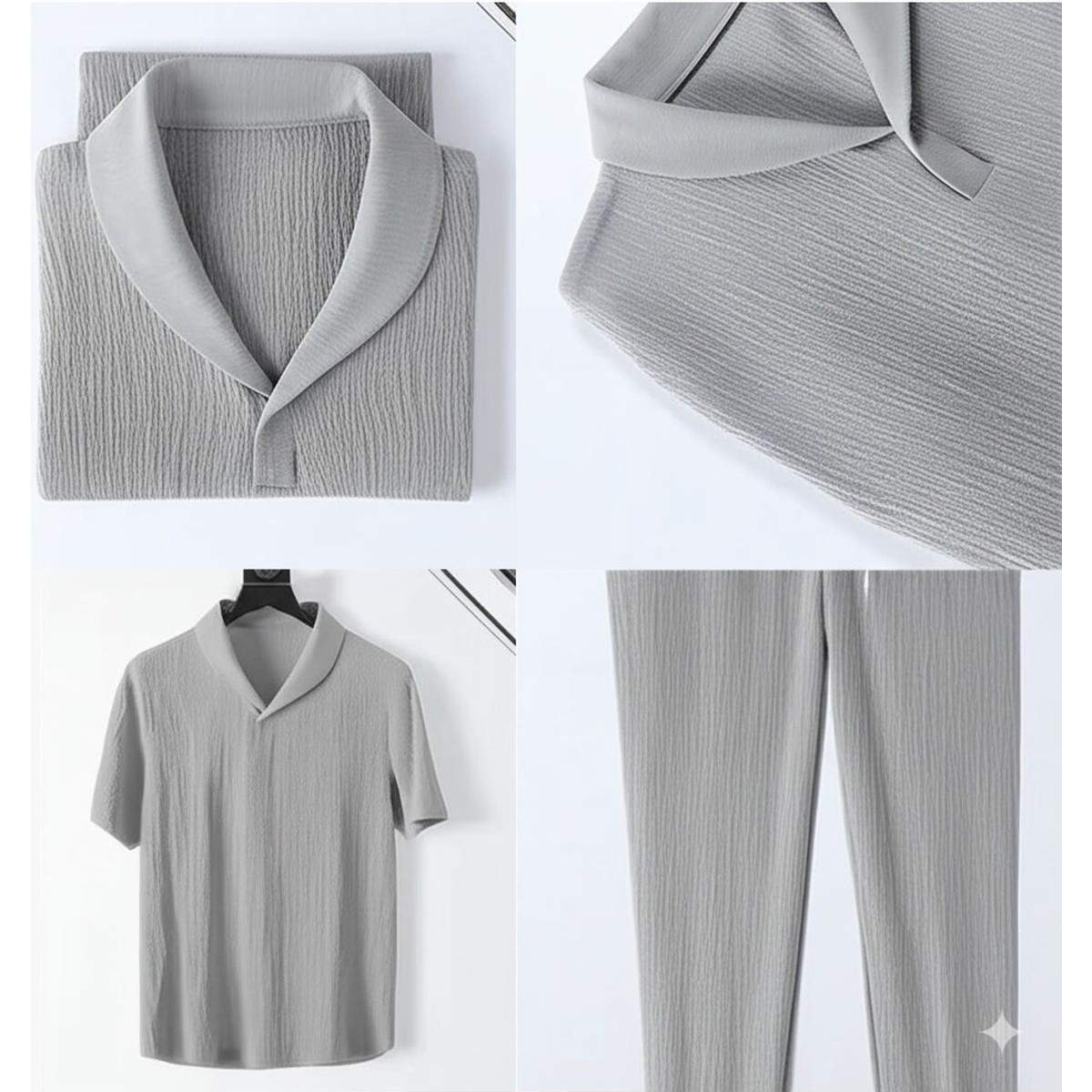 Fifty Color Alaçatı Stili Erkek Bürümcük Krinkıl Kumaş Yazlık Likralı Polo Yaka Tshirt ve Eşofman Takım Kombini görsel 2
