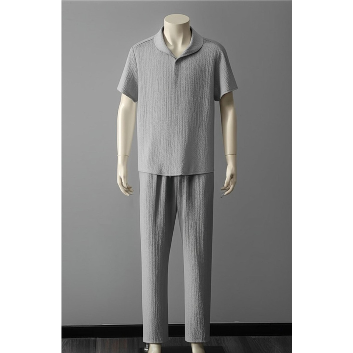 Fifty Color Alaçatı Stili Erkek Bürümcük Krinkıl Kumaş Yazlık Likralı Polo Yaka Tshirt ve Eşofman Takım Kombini görsel 5