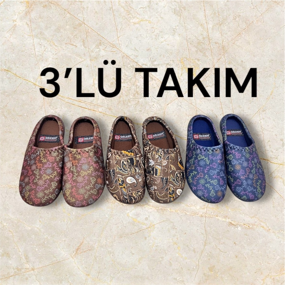 Gezer Kadın Ev Terlik ( 3lü Set ) Halı Terliği Zenne Gezer Gondol Kadın Terlik görsel 5