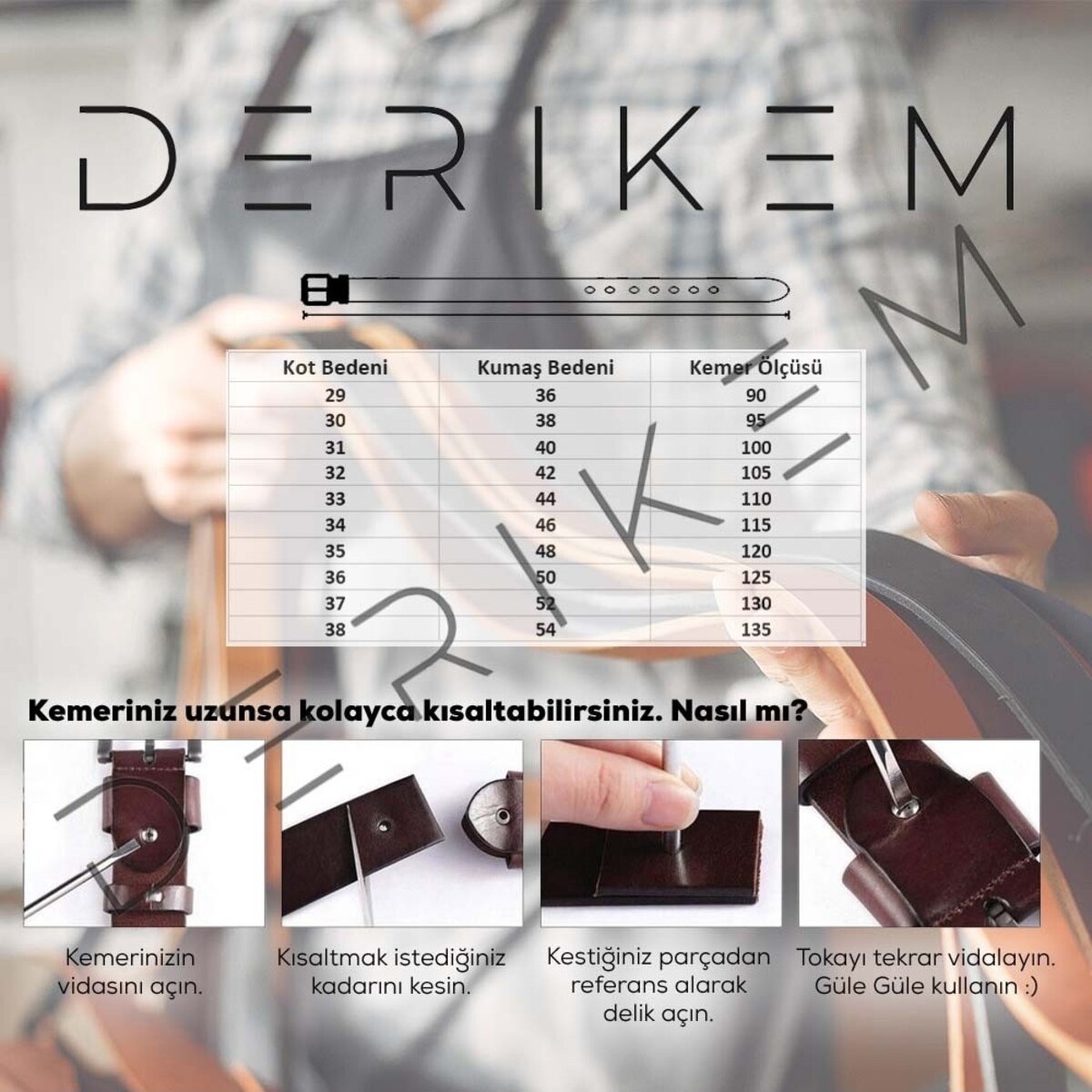 Derikem %100 Hakiki Deri Erkek Kemer Siyah Tokalı 4cm görsel 6