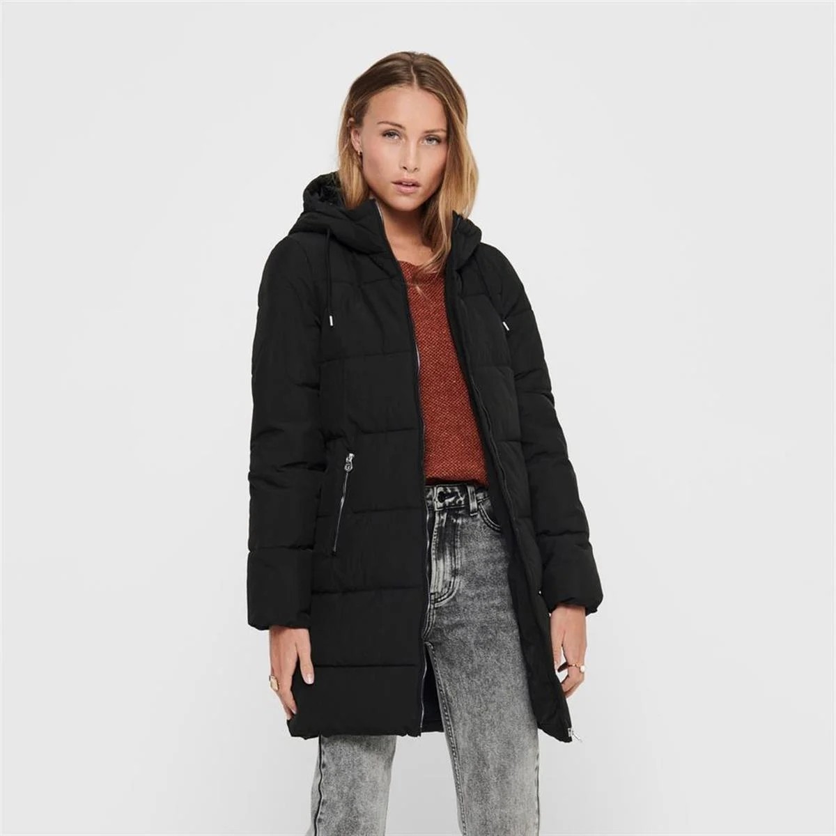 Only Dolly Long Puffer Coat Otw Noos Kadın Siyah Mont 15205369-02 görsel 8