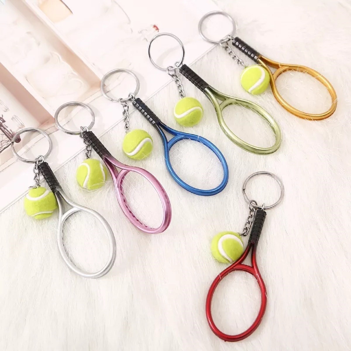 Marsilyan Gerçekçi Tenis Raketi Tasarımlı Şık Anahtarlık Kolye Çanta Süsü Tennis Keychain (4887) görsel 2