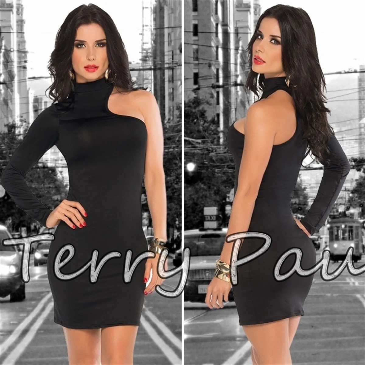 Alkasaz Terry Pau TP101061 Asimetrik Mini Elbise