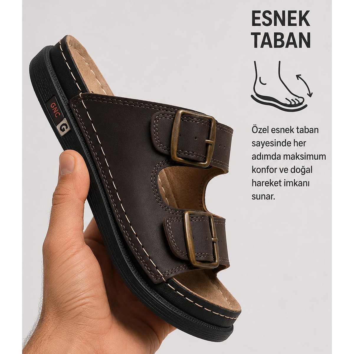 Ispartalılar 12GNC Tam Ortopedik Günlük Erkek Terlik Esnek Alt Taban Çift Tokalı Erkek Terlik görsel 2
