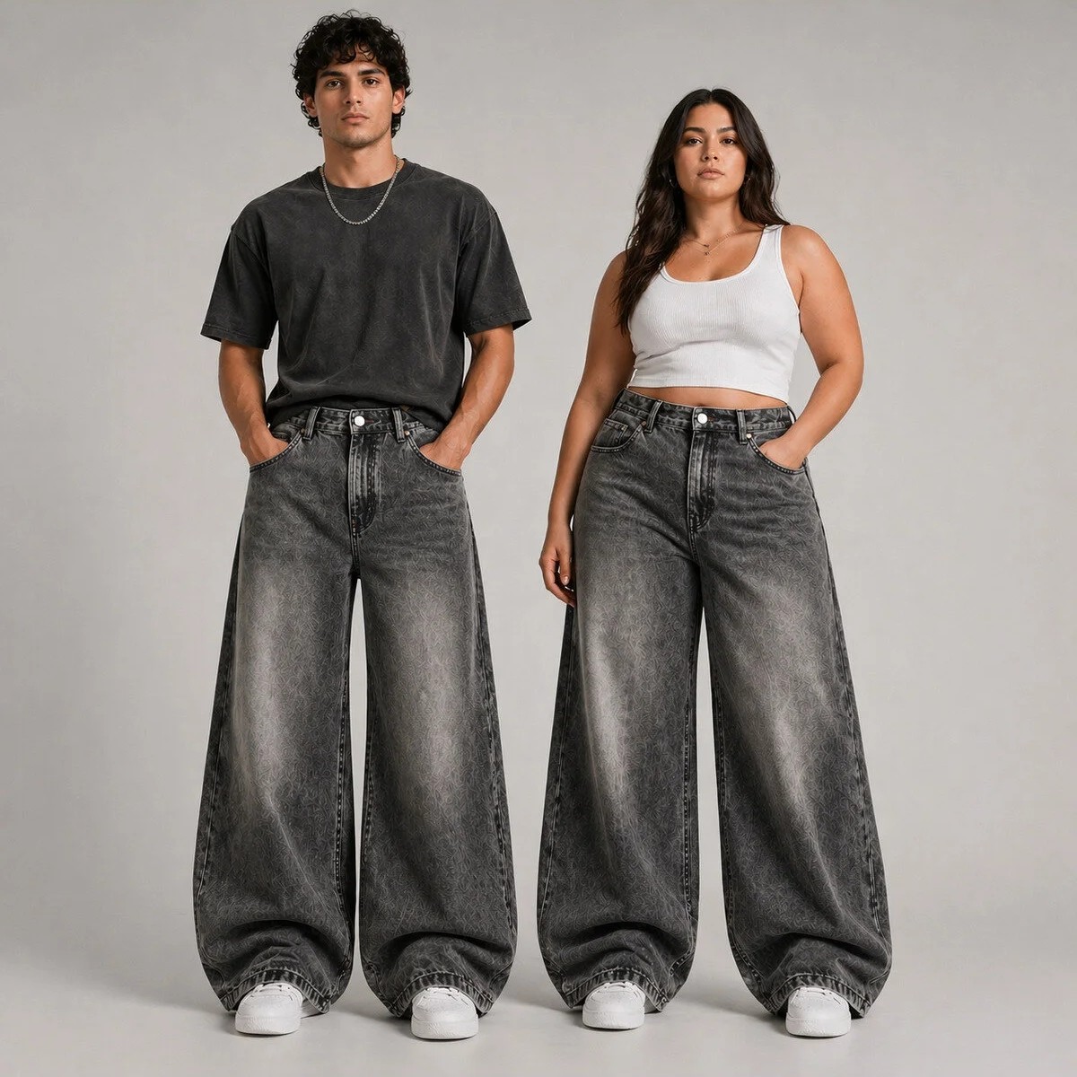 St.Poll Eskitme Füme Yıkamalı Unisex Büyük Beden Baggy Jean Pantolon