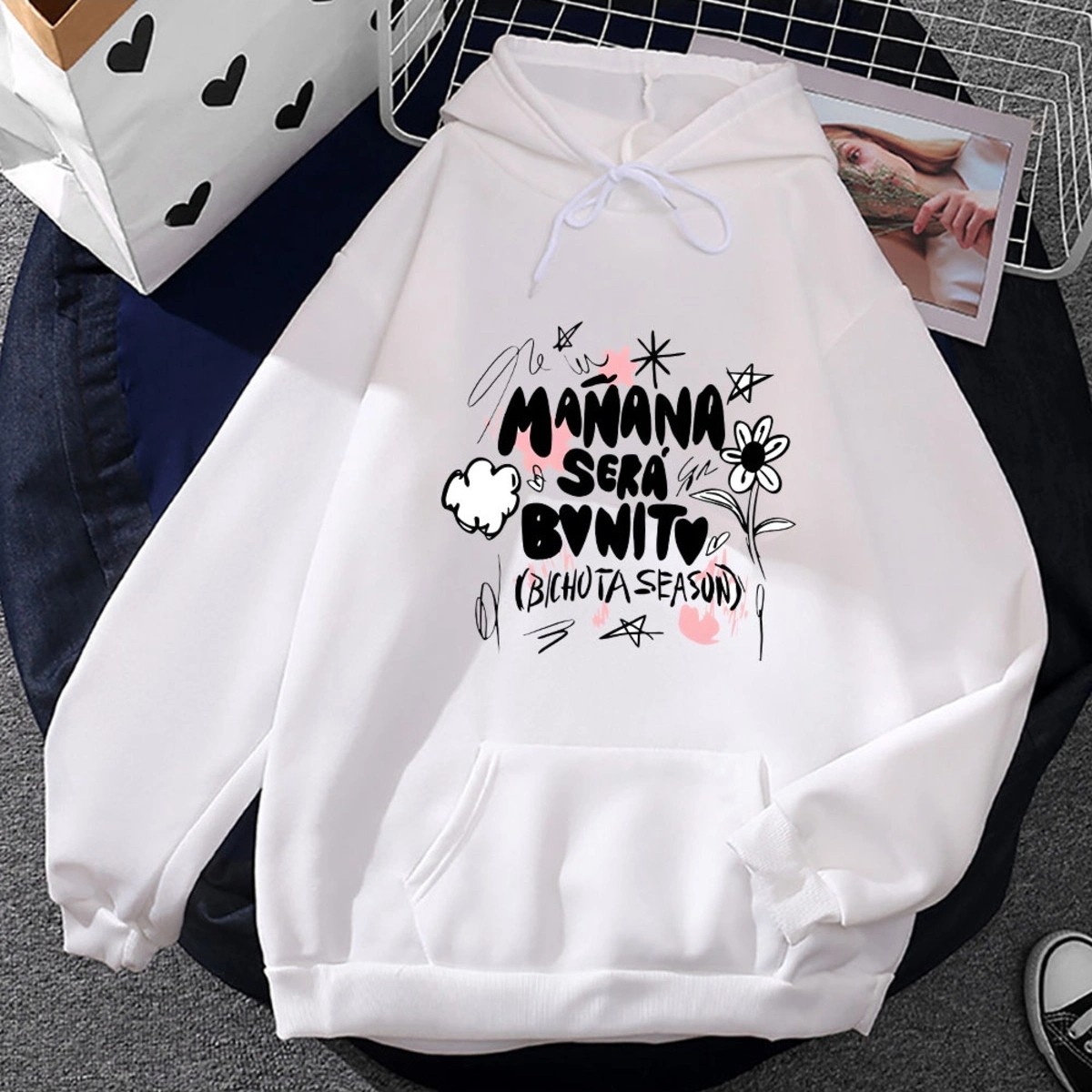 Tarzsokak Beyaz Unisex Karoll G Manana Sera Bonito Baskılı Kapüşonlu Yaygın Streetweed T