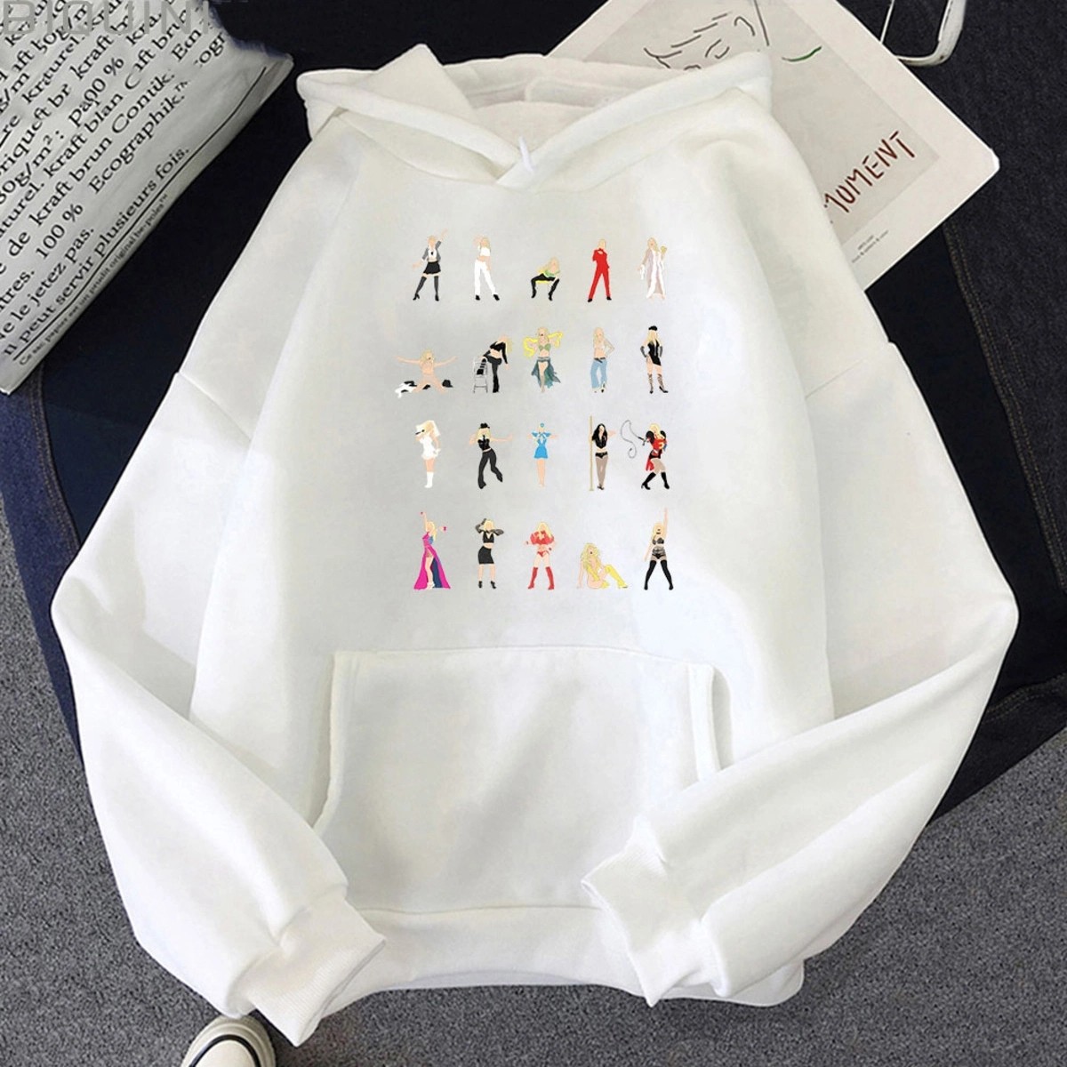 Tarzsokak Beyaz Unisex Britney Spears Resimli Hoodie Klasik Stil Tasarım Pop Müzik Ödülleri Kadınla