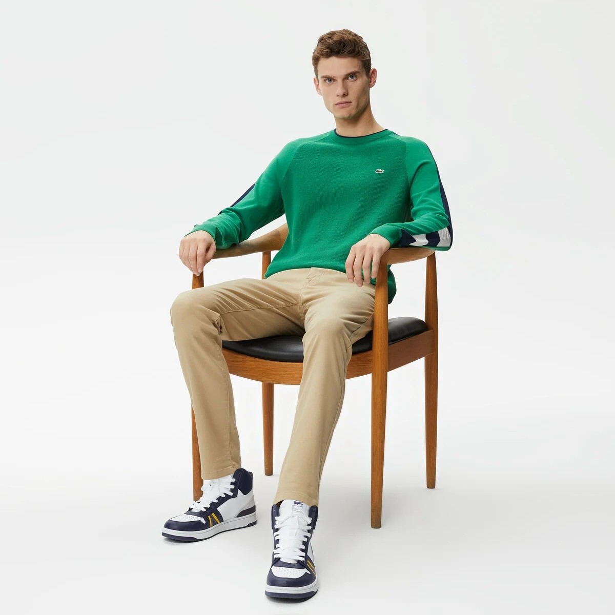 Lacoste Erkek Regular Fit Uzun Kollu Bisiklet Yaka Renk Bloklu Lacivert Triko