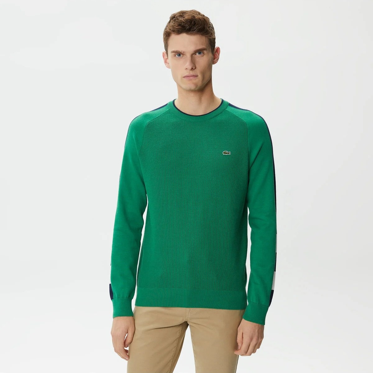 Lacoste Erkek Regular Fit Uzun Kollu Bisiklet Yaka Renk Bloklu Lacivert Triko görsel 3