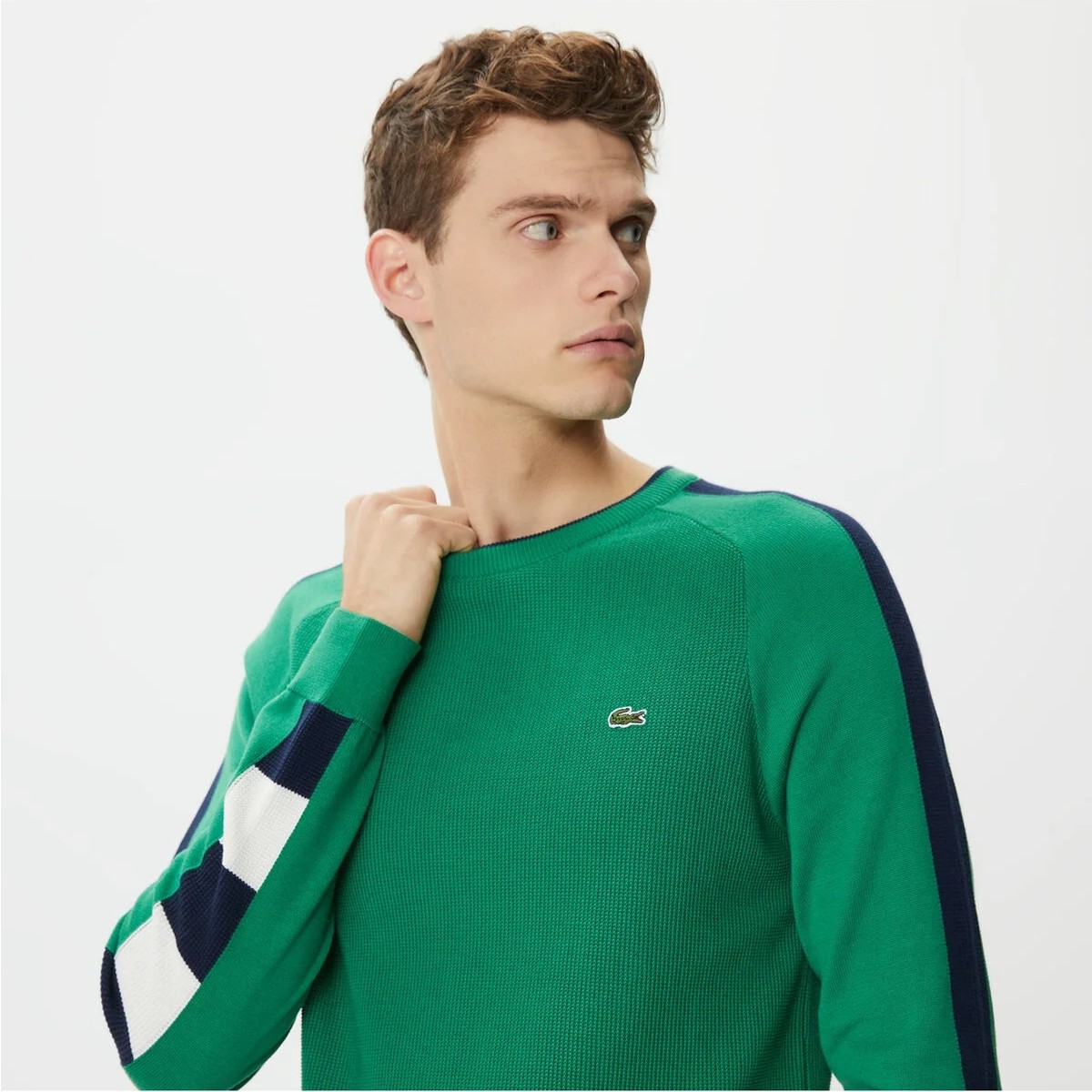 Lacoste Erkek Regular Fit Uzun Kollu Bisiklet Yaka Renk Bloklu Lacivert Triko görsel 4