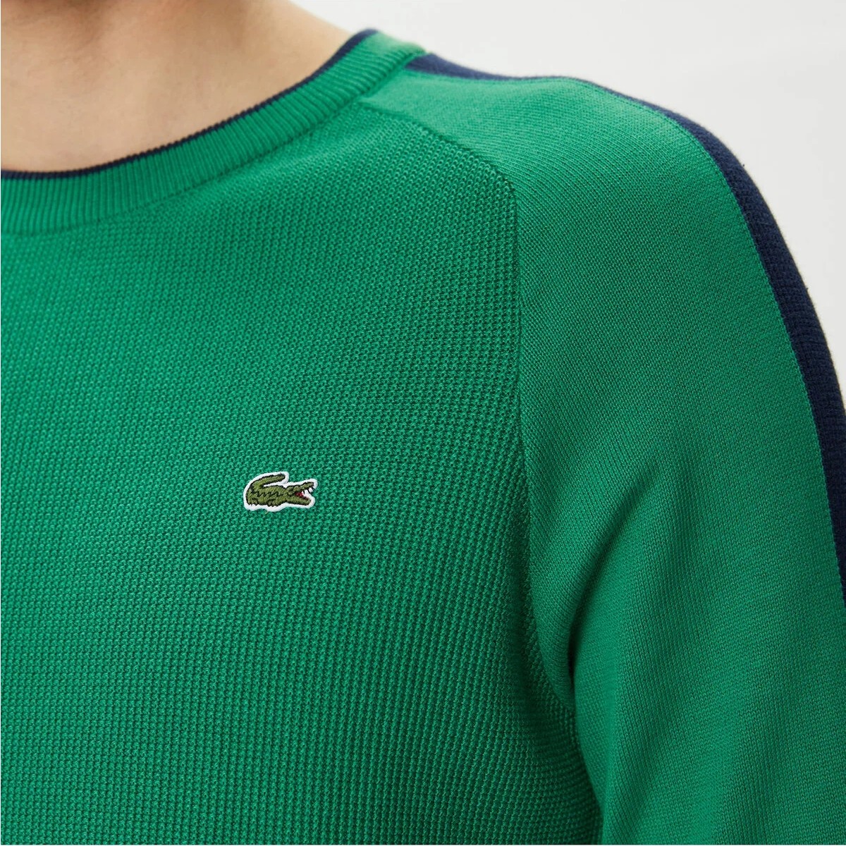 Lacoste Erkek Regular Fit Uzun Kollu Bisiklet Yaka Renk Bloklu Lacivert Triko görsel 5