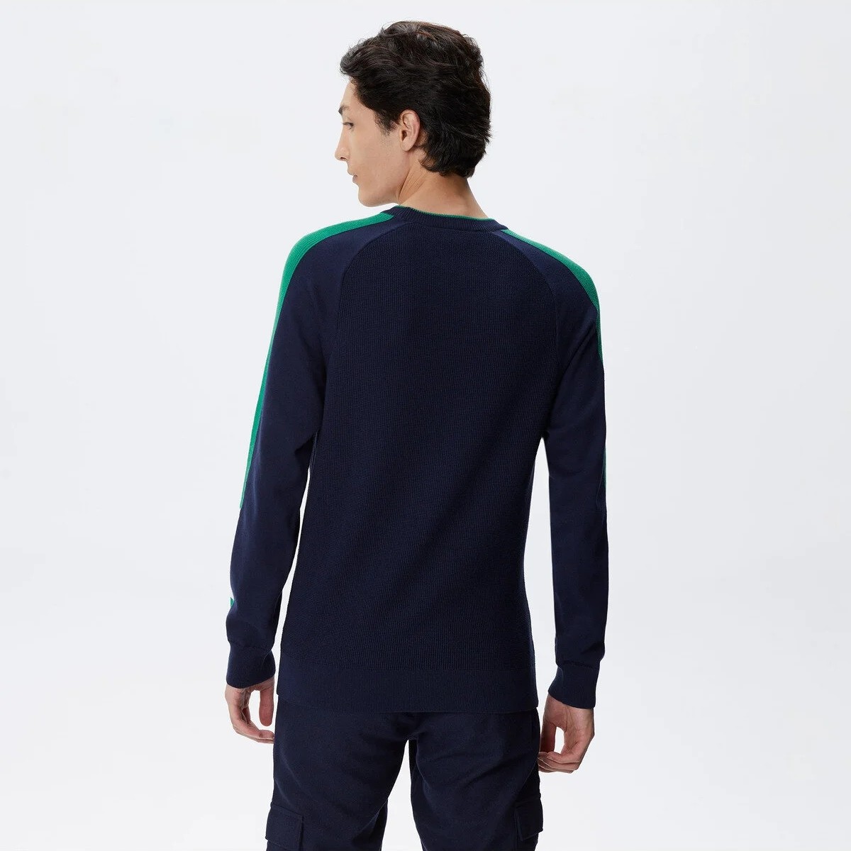 Lacoste Erkek Regular Fit Uzun Kollu Bisiklet Yaka Renk Bloklu Lacivert Triko görsel 7