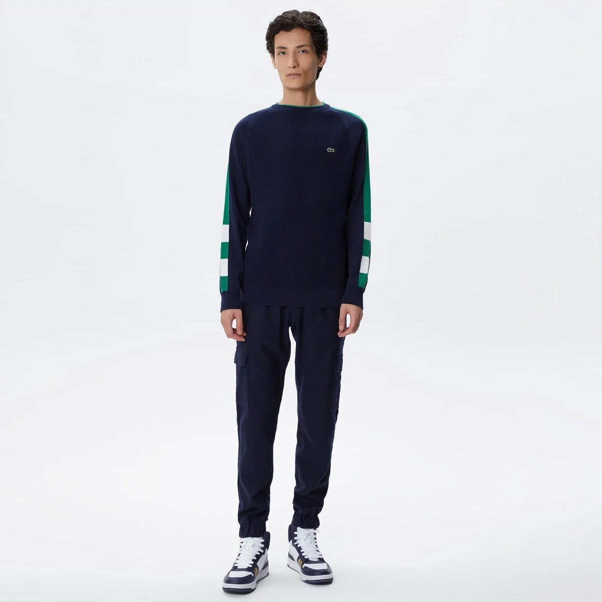 Lacoste Erkek Regular Fit Uzun Kollu Bisiklet Yaka Renk Bloklu Lacivert Triko görsel 8