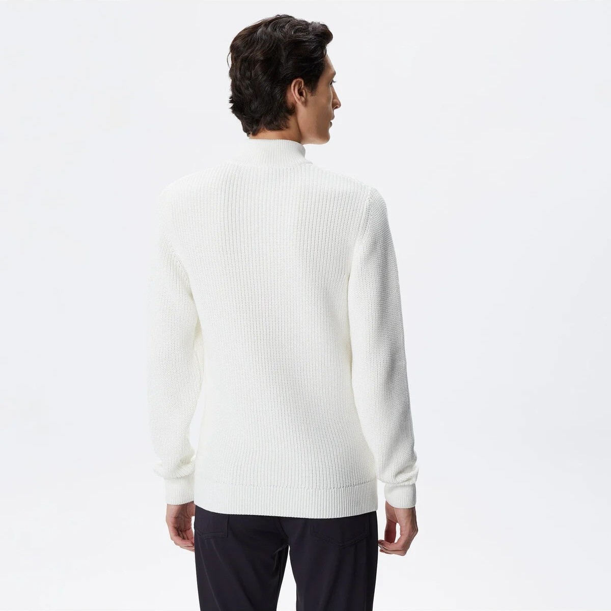 Lacoste Erkek Regular Fit Uzun Kollu Dik Yaka Desenli Ekru Triko görsel 2