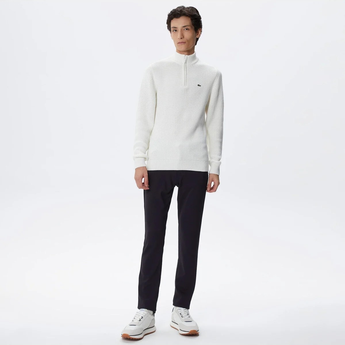 Lacoste Erkek Regular Fit Uzun Kollu Dik Yaka Desenli Ekru Triko görsel 4