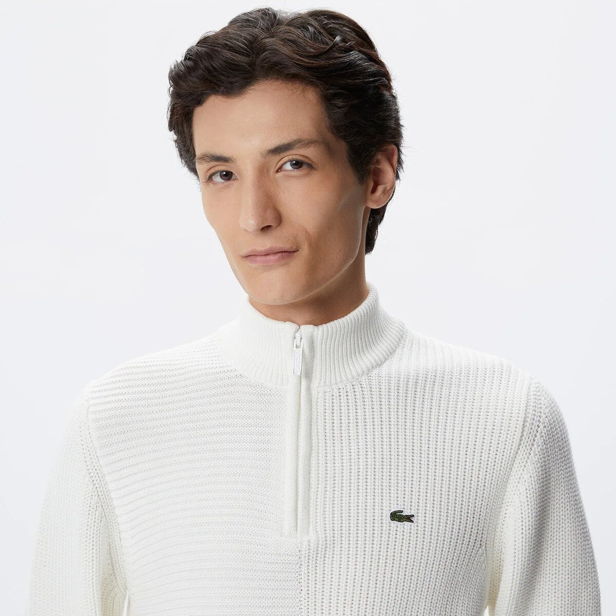Lacoste Erkek Regular Fit Uzun Kollu Dik Yaka Desenli Ekru Triko görsel 5