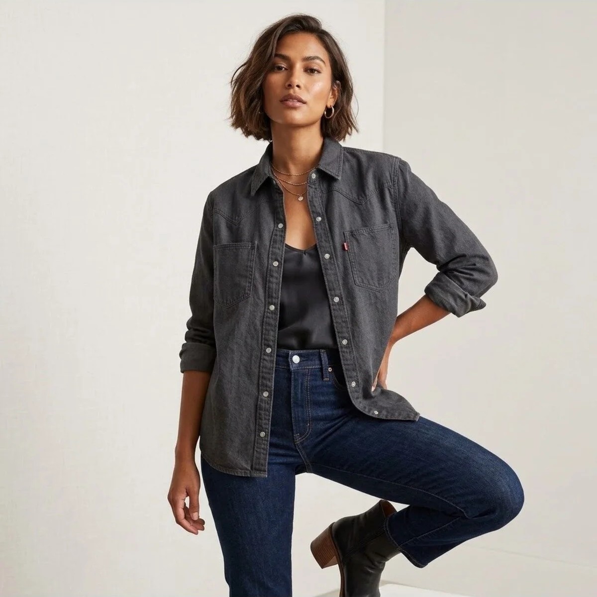 Levi's Kadın Pamuk Kot Gömlek-Füme görsel 4