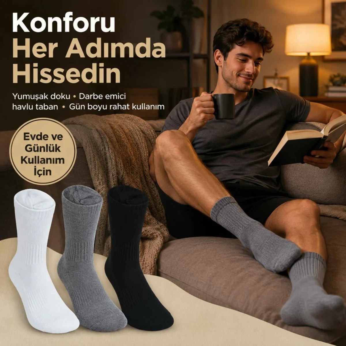 Fantezia Wak Erkek Spor Çorap 12 Çift, Taban Altı Havlu Destekli Penye Pamuklu Uzun Konç Çorap görsel 6