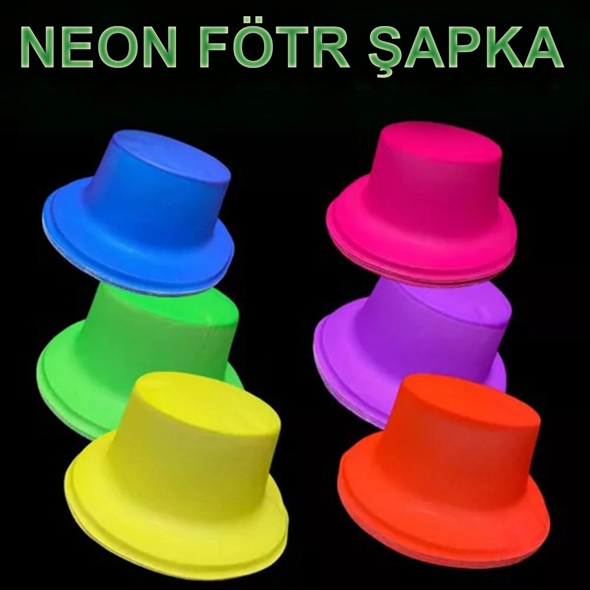 TeknoKapsül Neon Partisi Turuncu Renk Plastik Fötr Şapka görsel 2