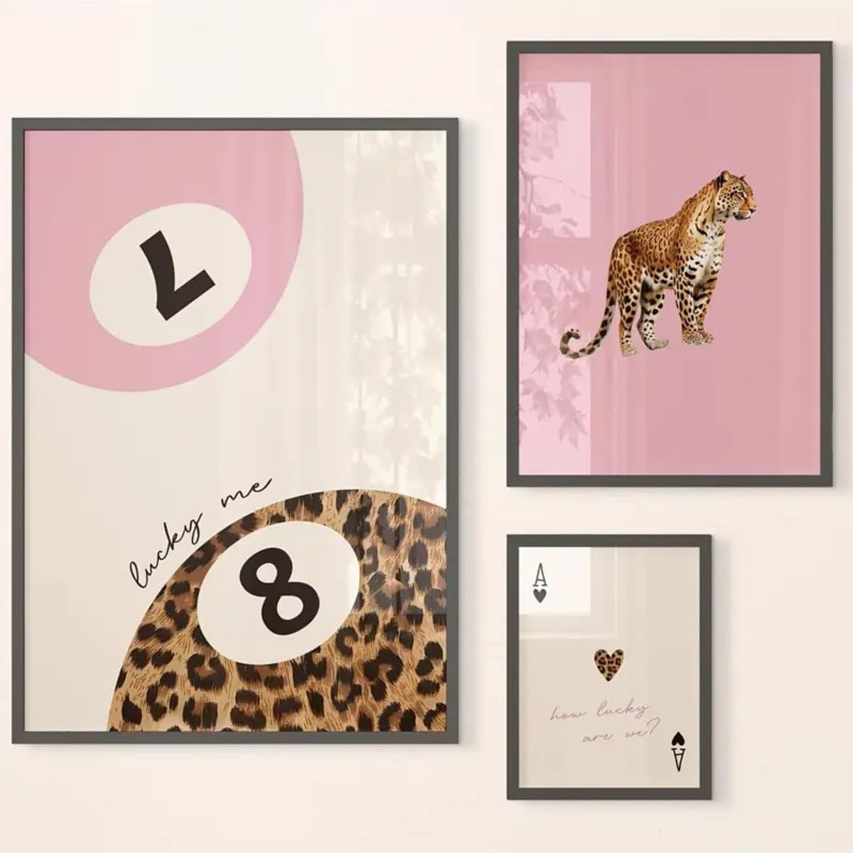 OEM 3'lü Leopar Bilardo Temalı Modern Yatak Odası Dekor Çerçevesiz Poster 20 x 30 Bej görsel 2