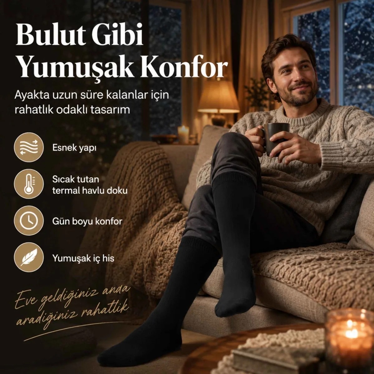 Wak Erkek Siyah 12’li Kışlık Uzun Termal Havlu Çorap | Dikişsiz, Esnek, Sıcak Tutan, Güçlendirilmiş Topuk ve Burun görsel 4