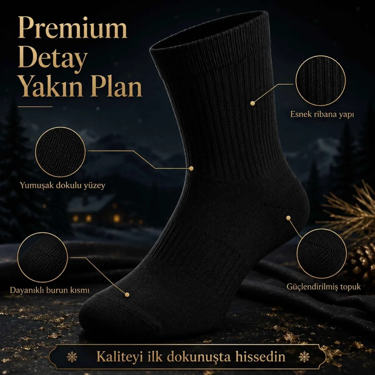 Wak Erkek Siyah 12’li Kışlık Uzun Termal Havlu Çorap | Dikişsiz, Esnek, Sıcak Tutan, Güçlendirilmiş Topuk ve Burun görsel 5