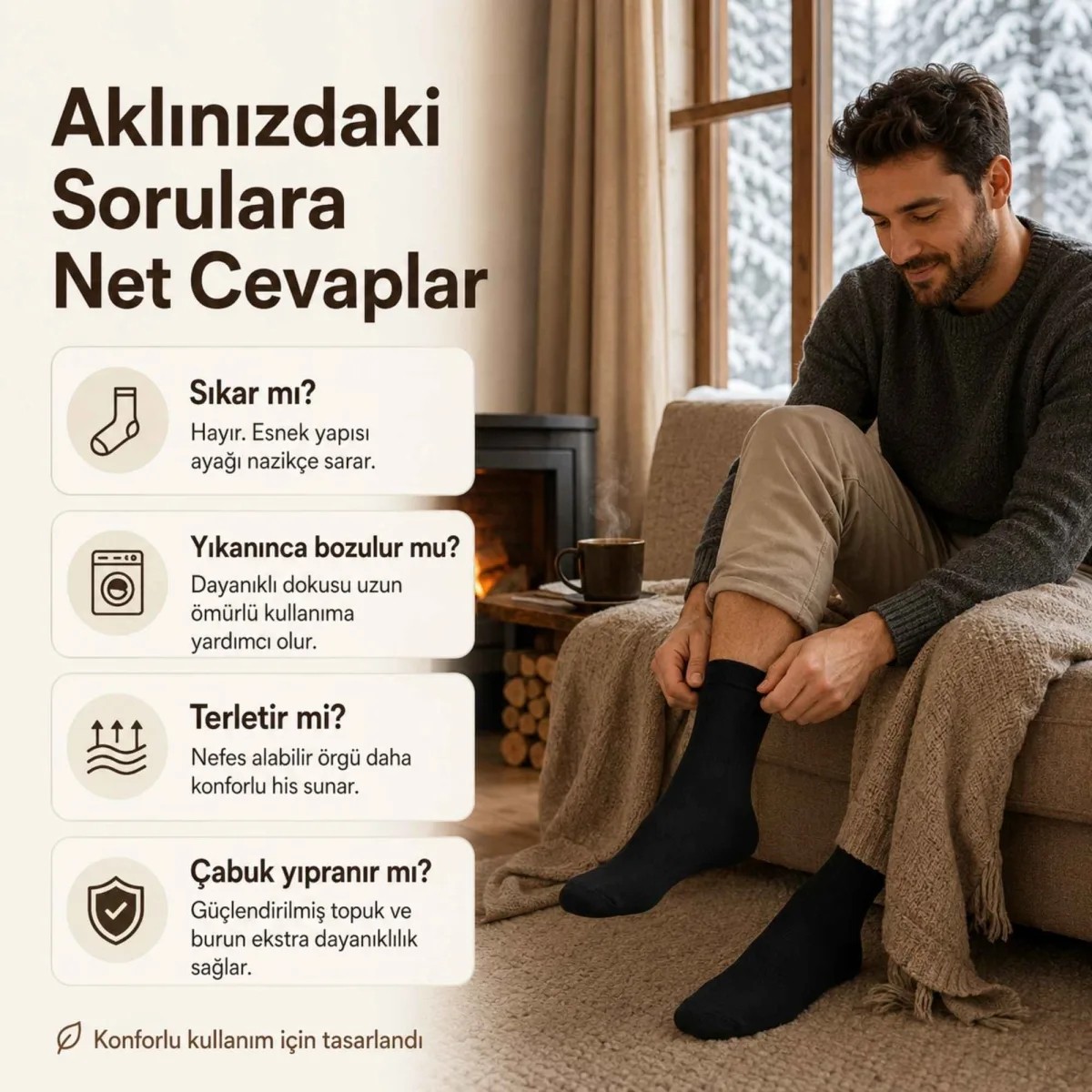 Wak Erkek Siyah 12’li Kışlık Uzun Termal Havlu Çorap | Dikişsiz, Esnek, Sıcak Tutan, Güçlendirilmiş Topuk ve Burun görsel 6